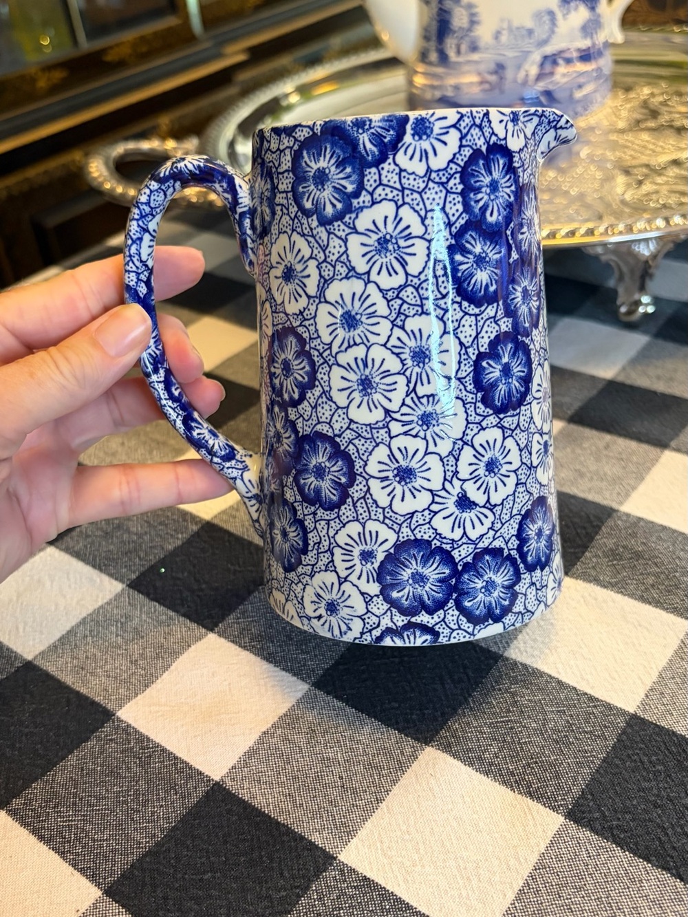 Burleigh Ironstone / Stafford England Calico Blue & White Floral Ceramic Pitcher - Picture 11 of 11